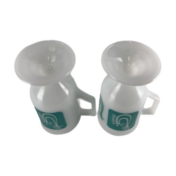 Set of 2 Vintage Federal Milk Glass Pedestal Mugs, Turquoise "Danish Rooster" - Picture 5 of 7
